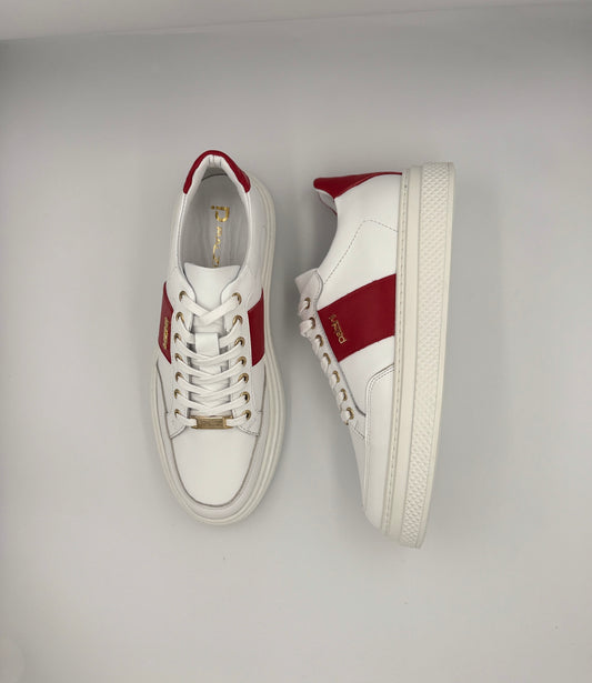 “RAPTOR” LOW-TOP SNEAKERS IN WHITE AND RED LEATHER