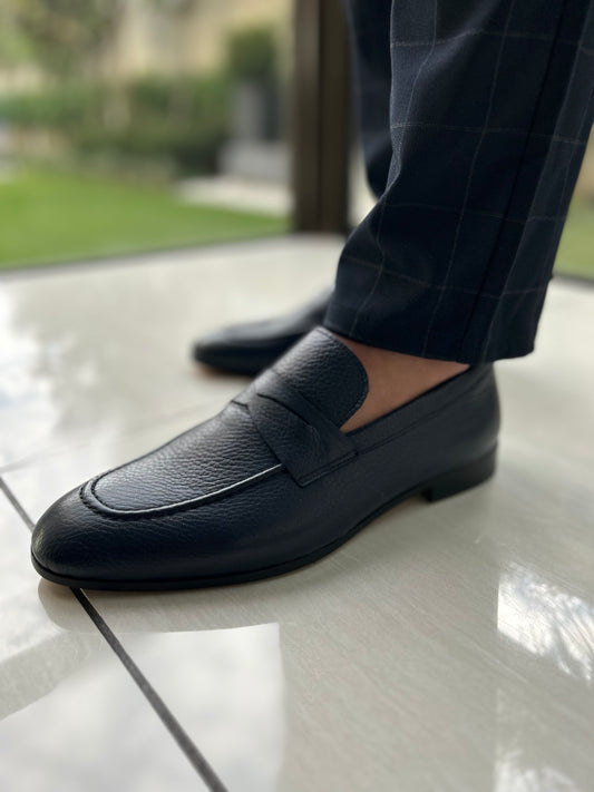 HANDMADE NAVY DEER LEATHER SLIP-ON