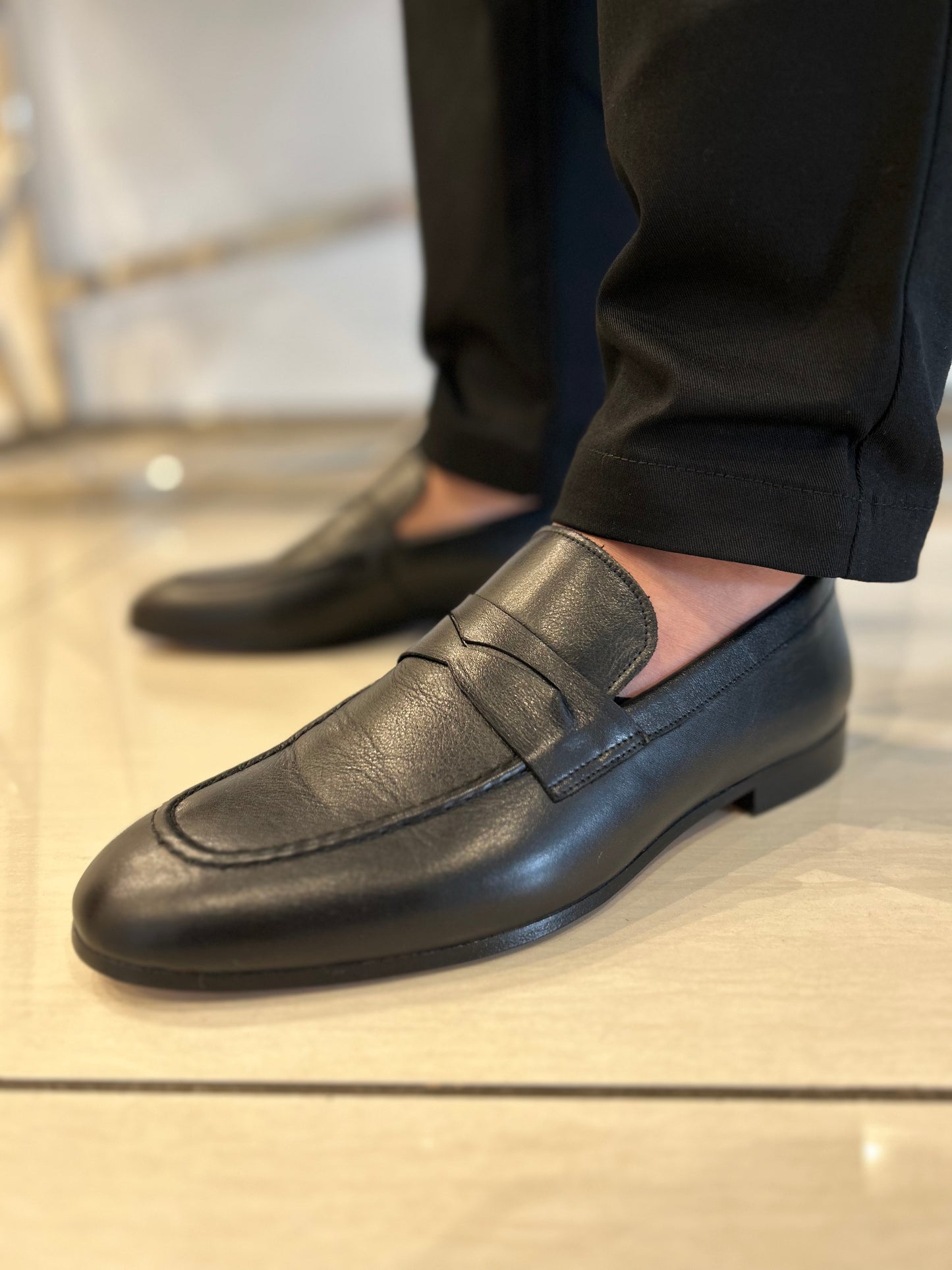 HANDMADE BLACK LEATHER SLIP-ON